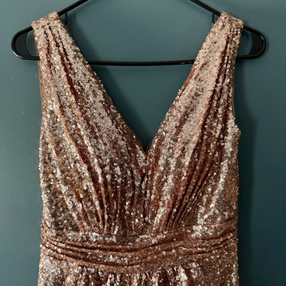 Revelry Sequin V-Neck Dress with Built in Cups | Style 2418-R - Picture 3 of 9